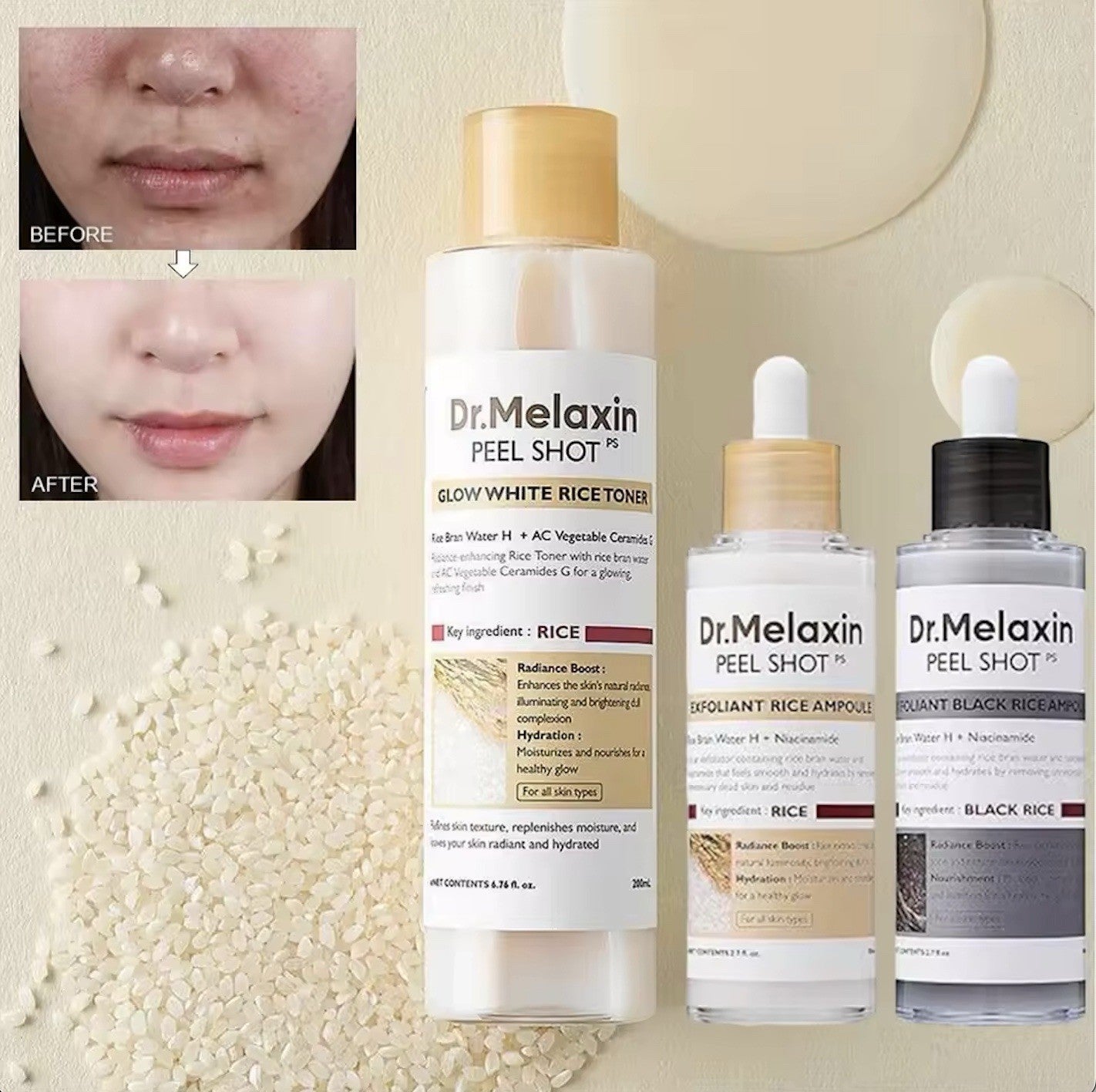 Dr. Melaxin Peel Shot Exfoliant Glow Rice Ampoule Duo